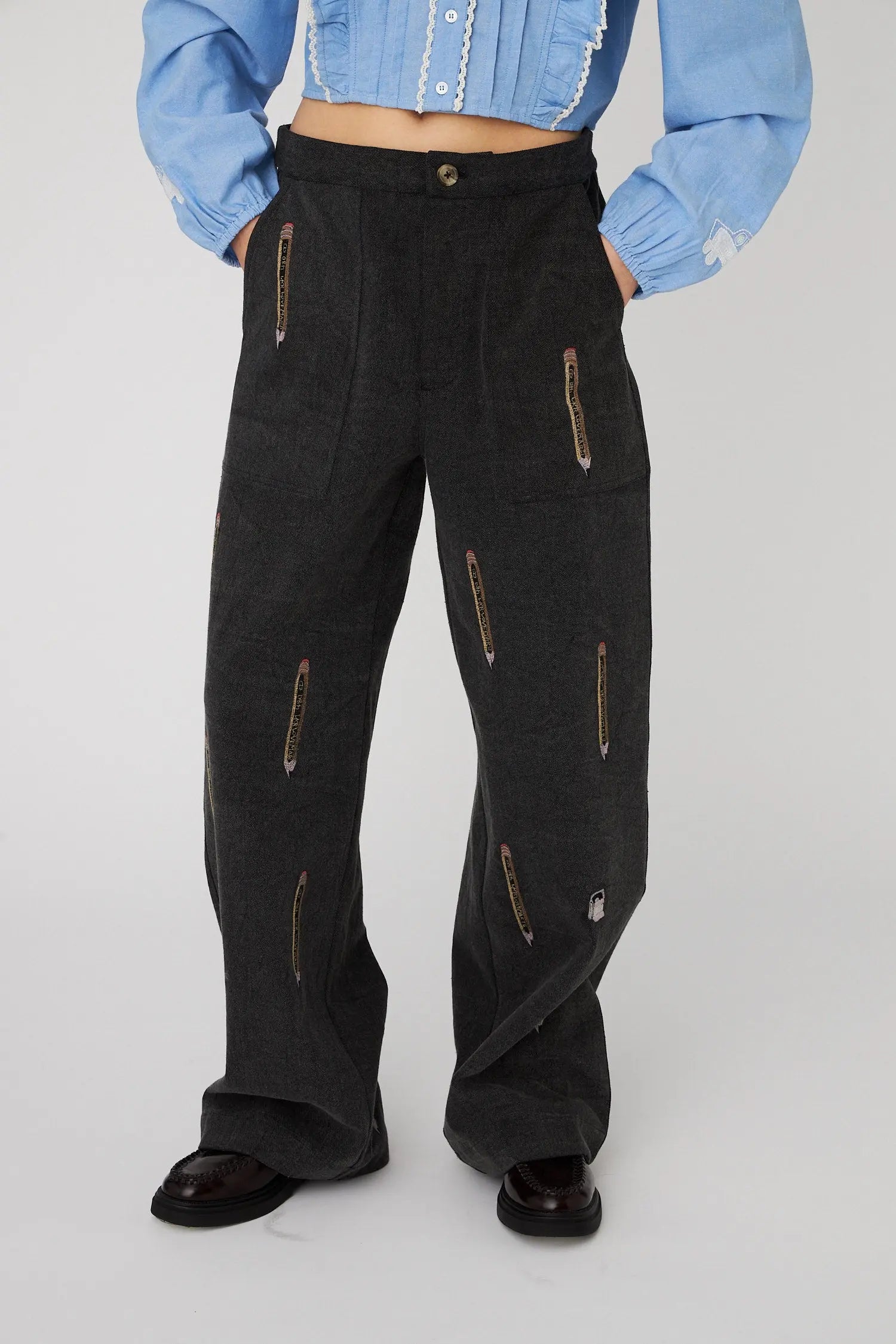 Stella Nova BACK TO SCHOOL Embroidered Pants Pants 993 Almost black