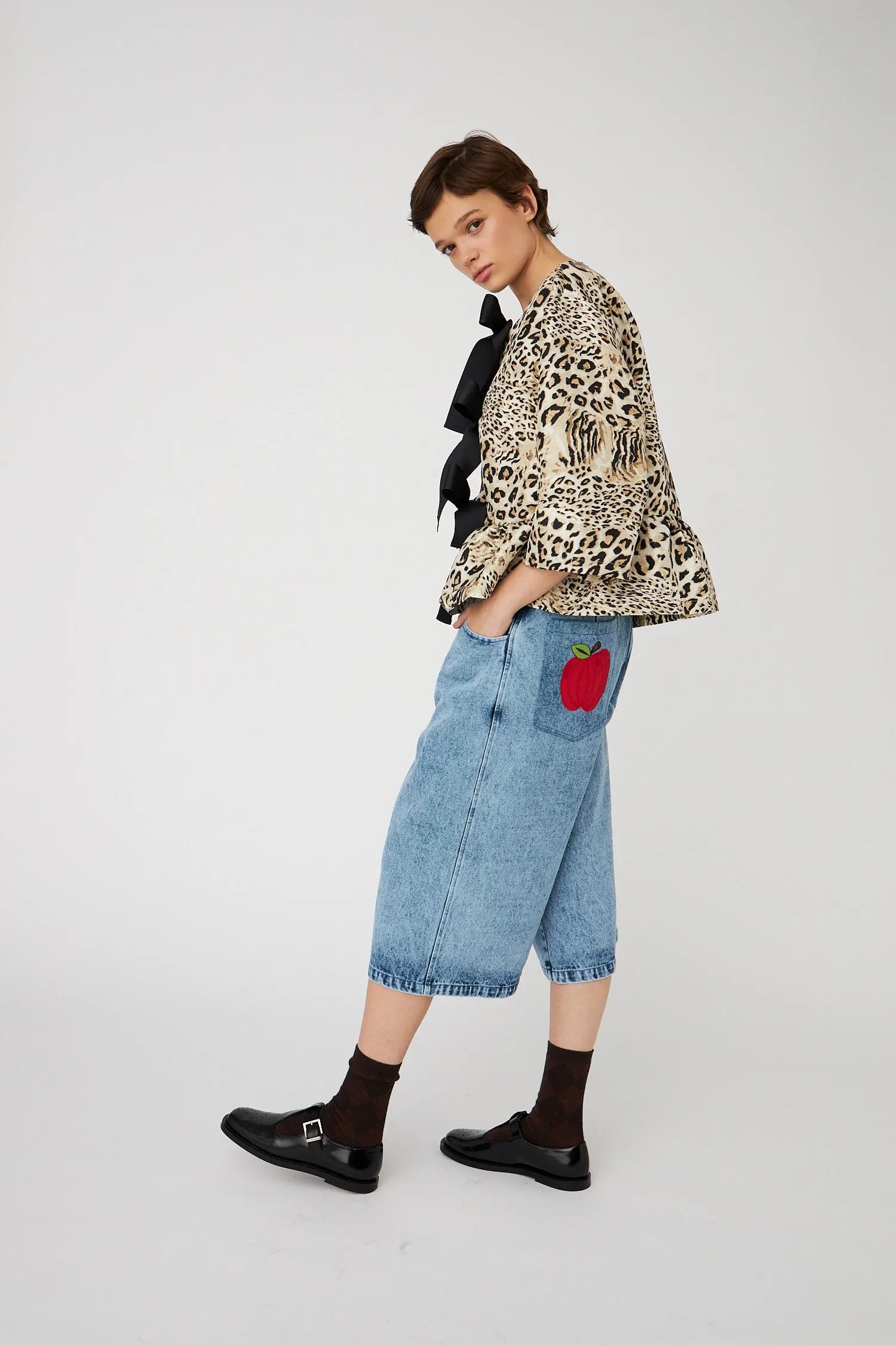 Stella Nova Crispy Peplum Bow Blouse Blouse 081 Leopard