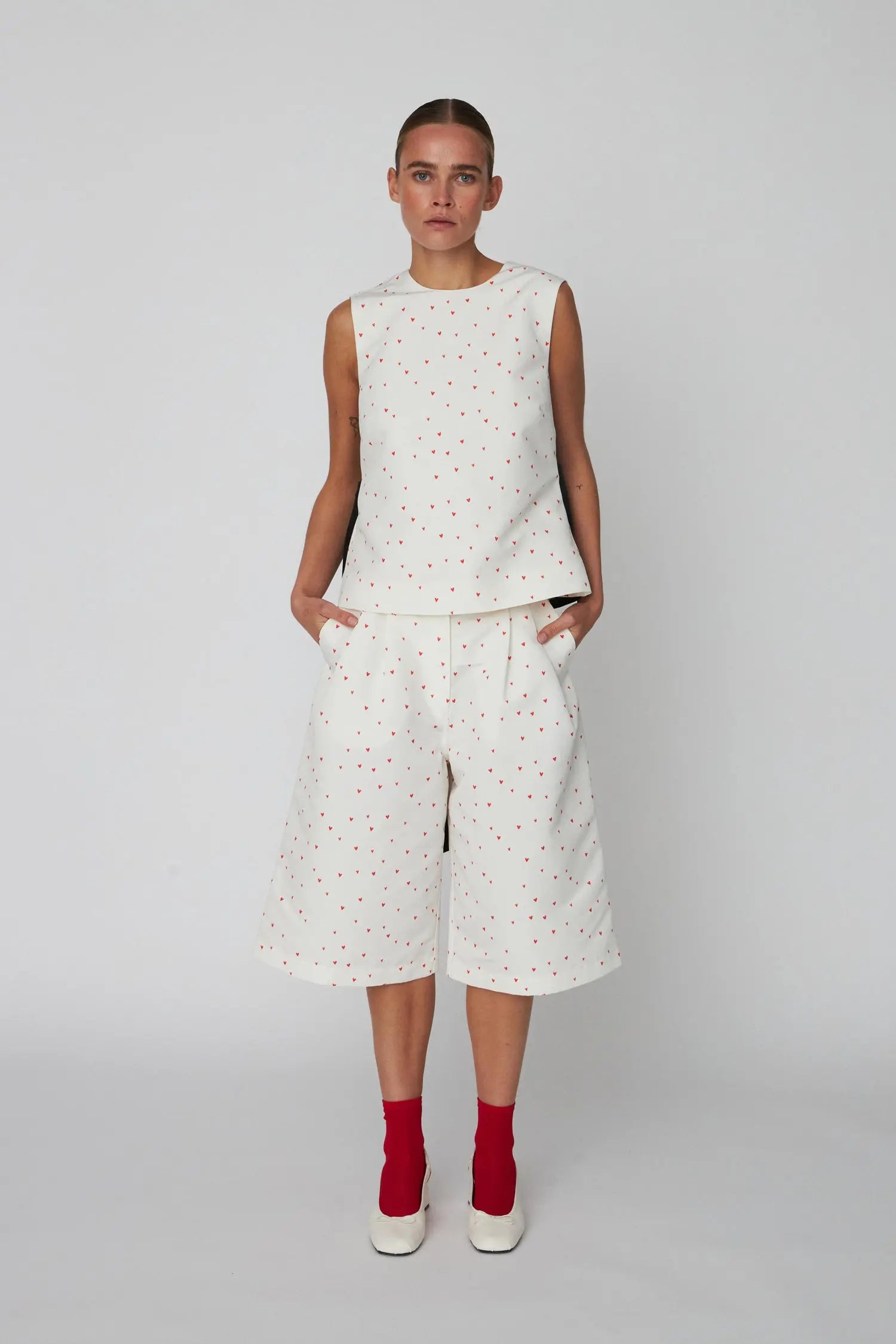 Stella Nova Heart Printed Bow Top Top 371 Hearts