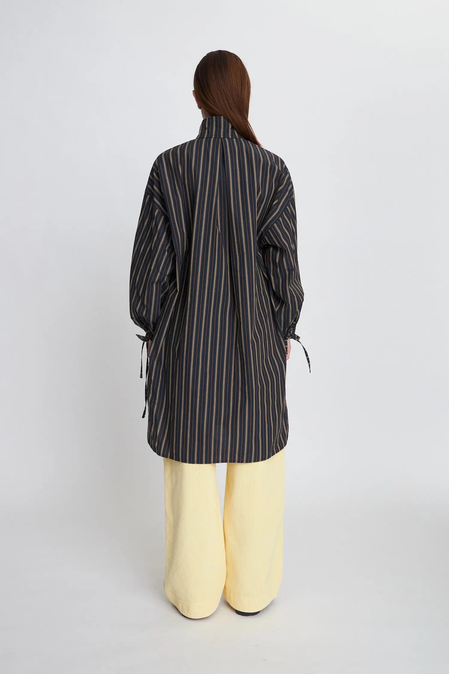 Stella Nova High neck shirt dress with bow string Shirt 609 Dark Striped