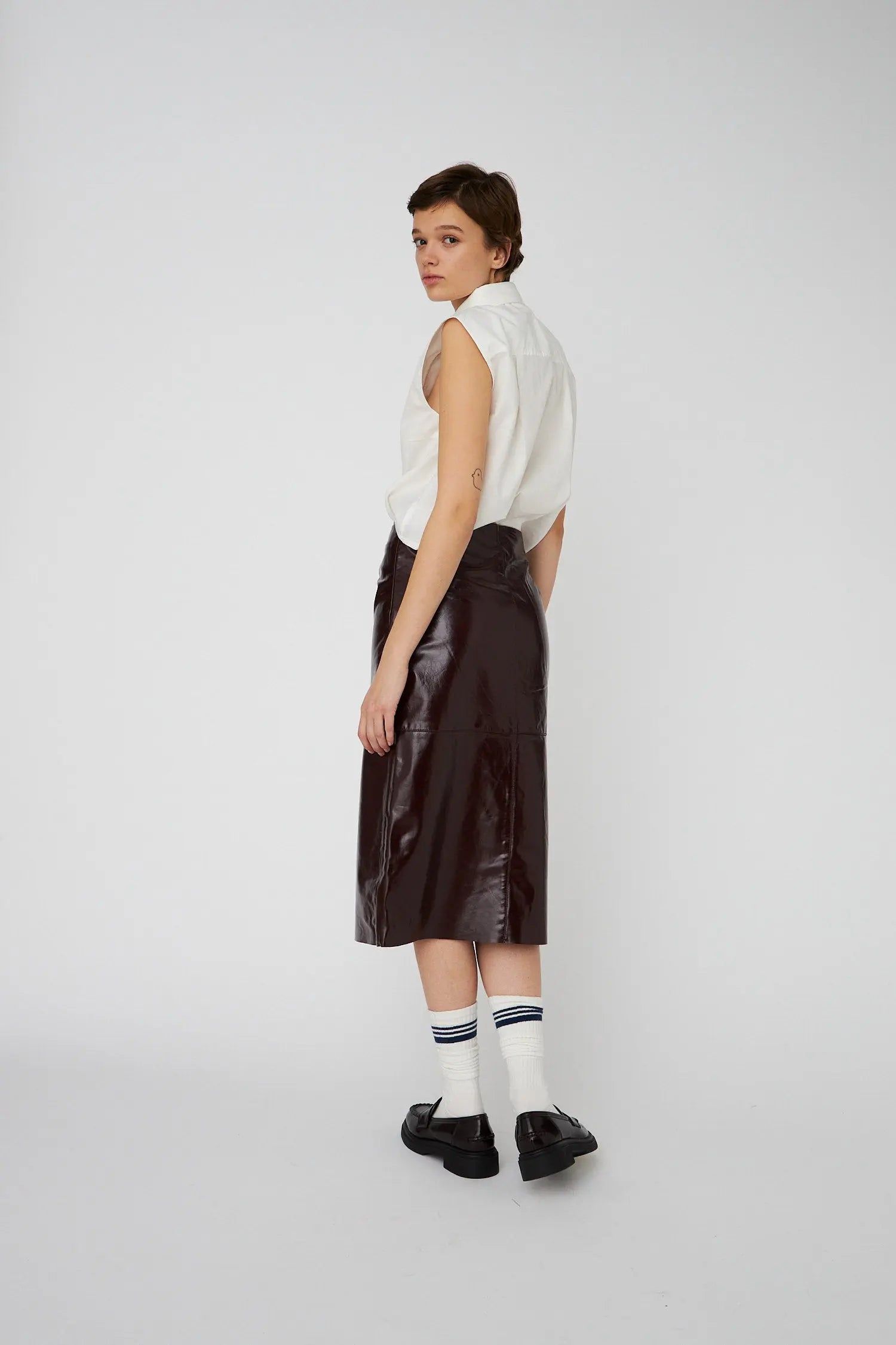 Stella Nova Leather Midi Skirt Skirt 684 Brownish Red