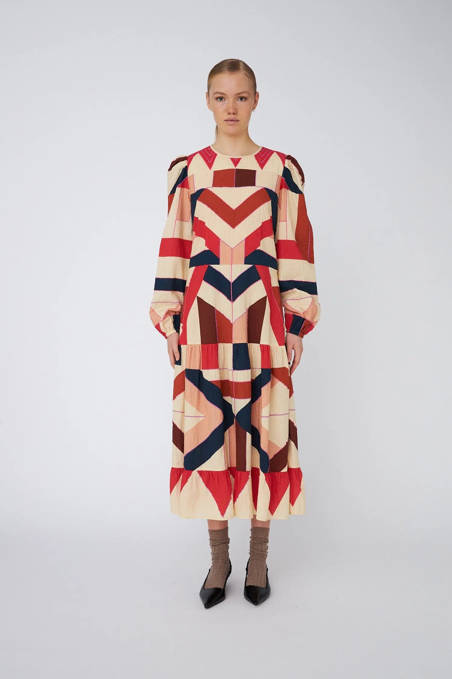 Stella Nova Patchwork Cotton Midi Dress Dress 608 Red Mix