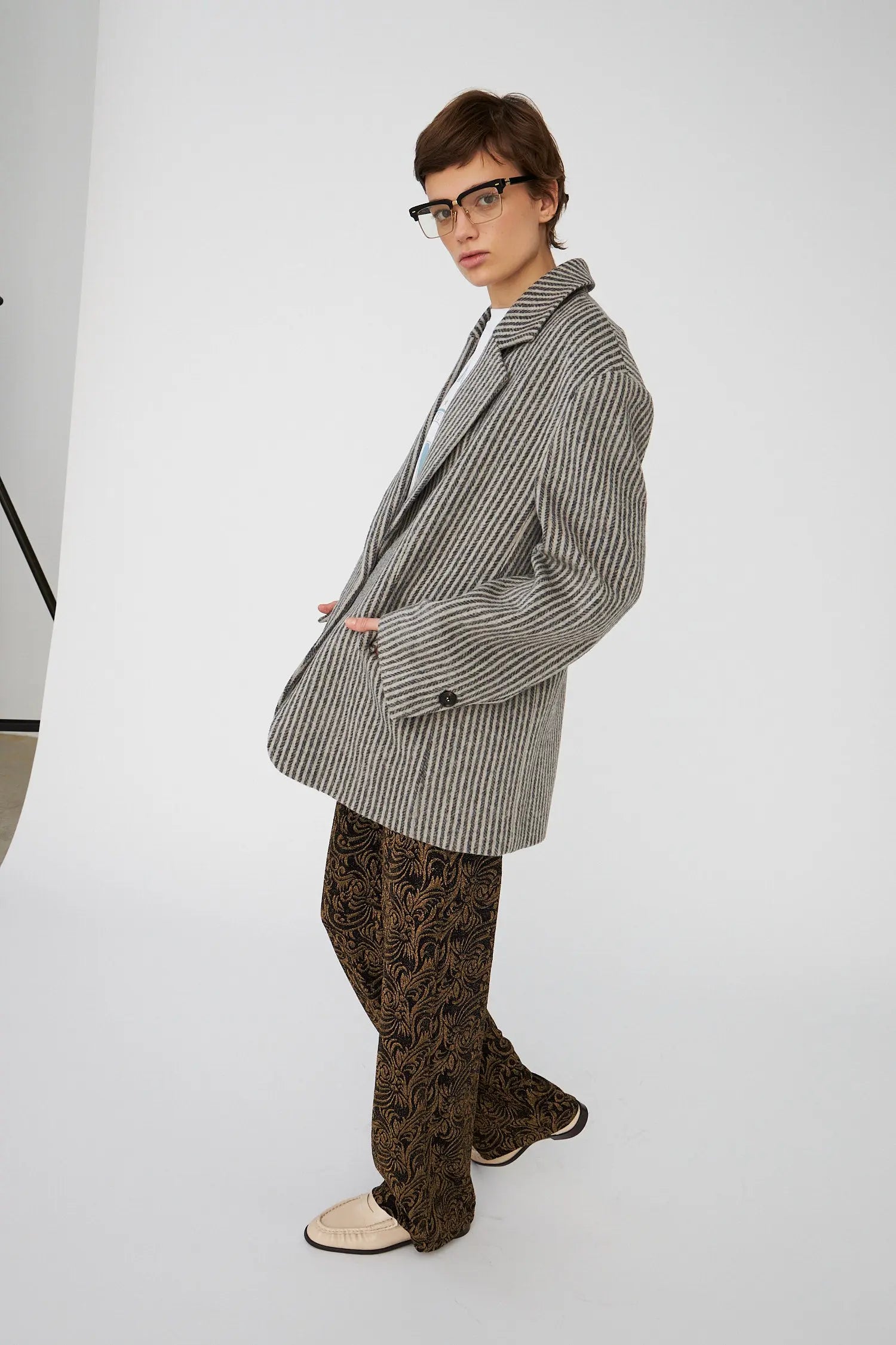 Stella Nova Striped Oversized Wool Blazer Blazer 065 Black/Powder Stripe