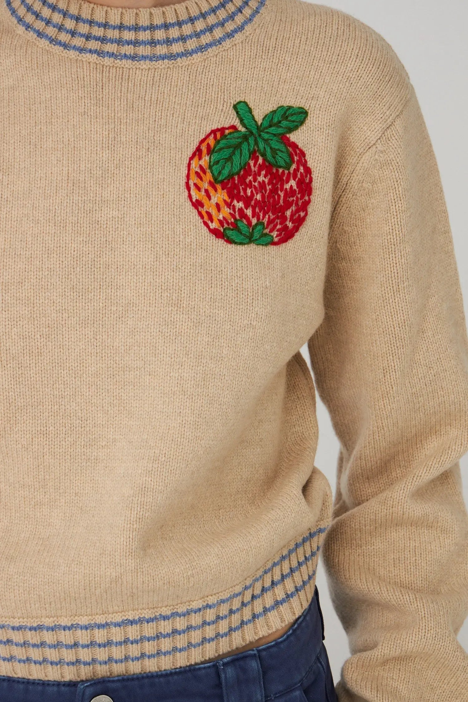 Stella Nova Wool Sweater with Embroidered Apple Sweater 026 Soft Powder