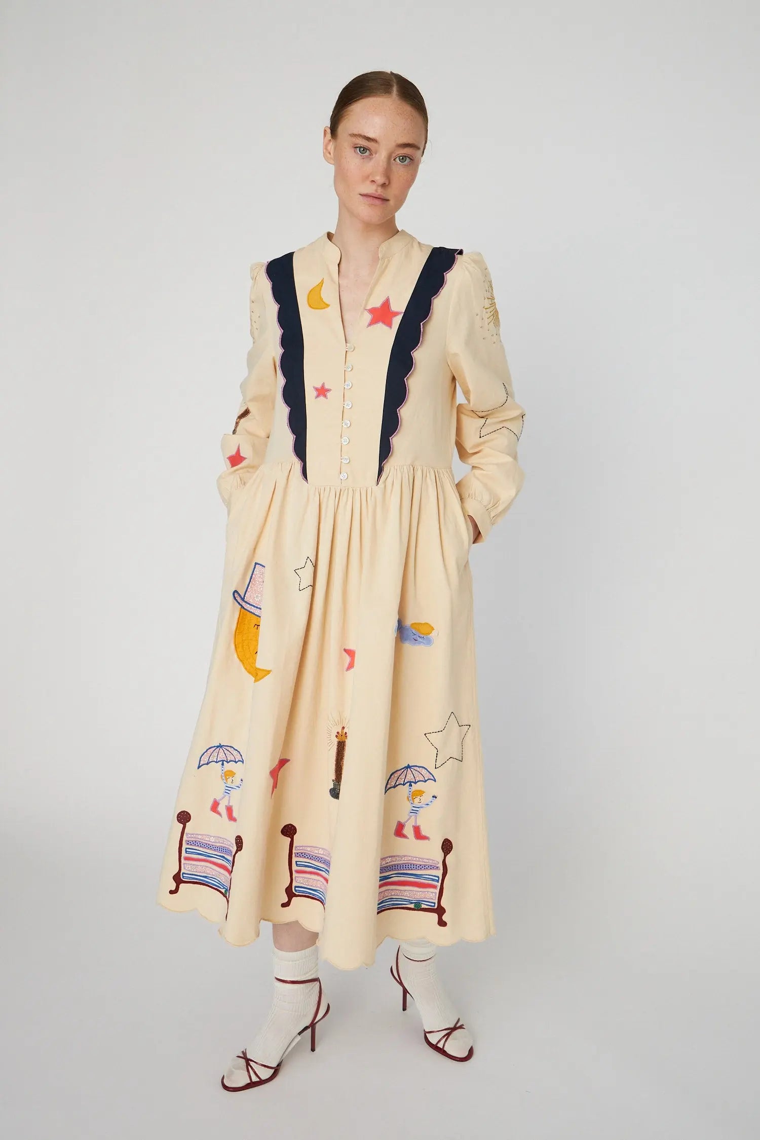 Stella Nova Bead Embellished Midi Dress Dress 053 Creme Brûlée