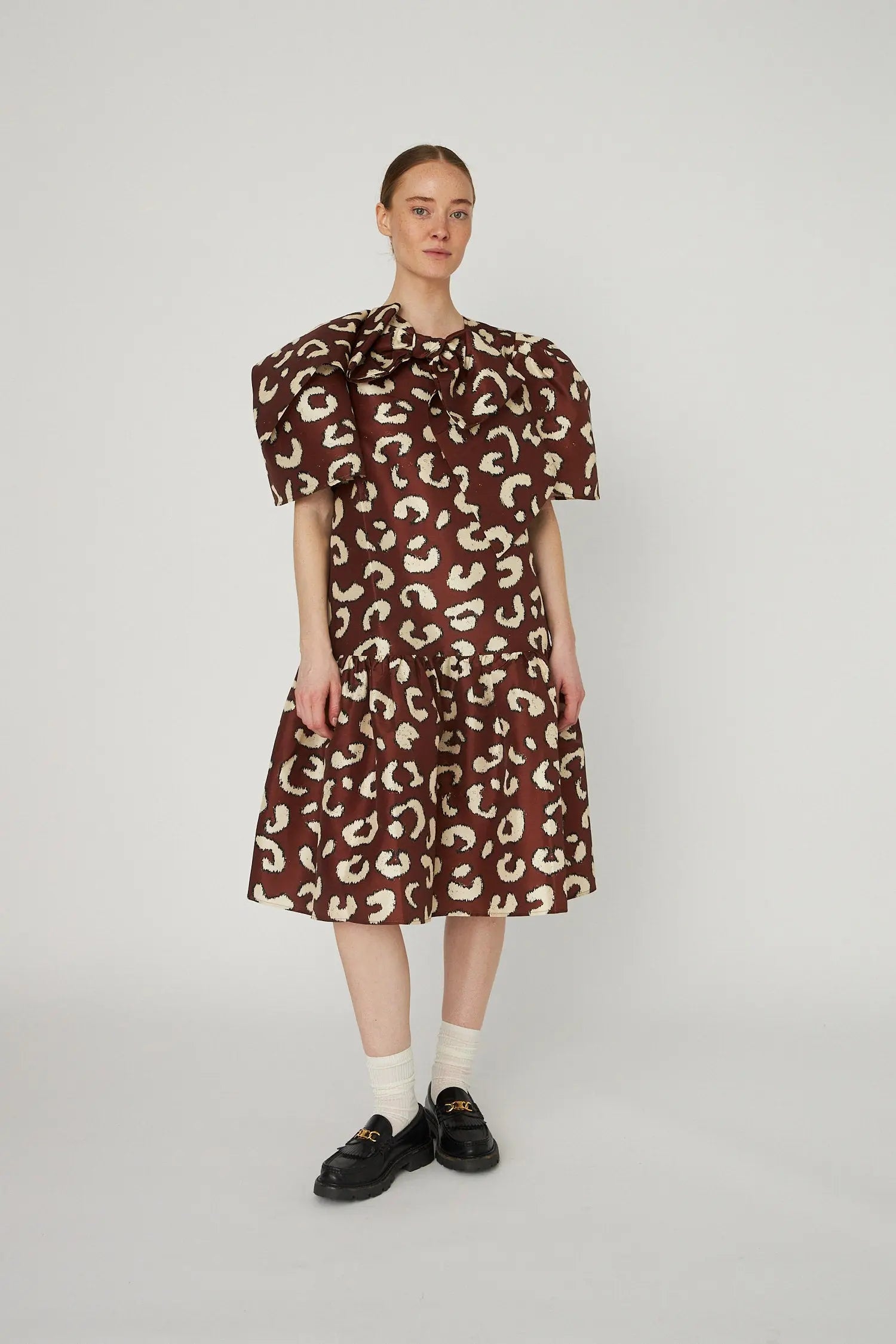 Stella Nova Crisp Midi Dress with Bow Dress 081 Leopard