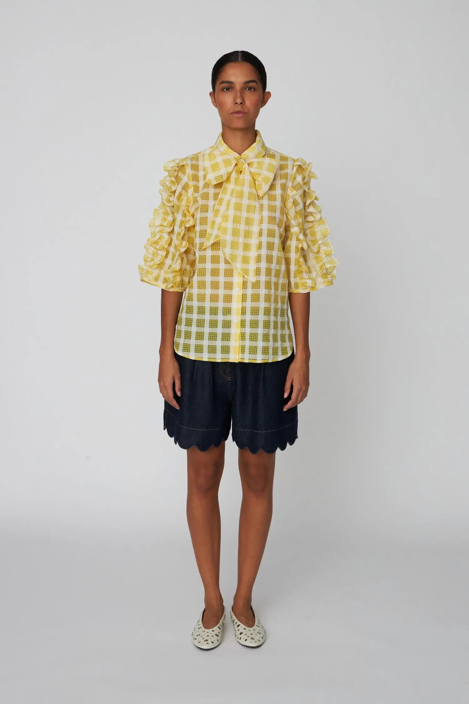 Stella Nova Delicate Checked Frill Shirt Shirt 146 Lovely Yellow