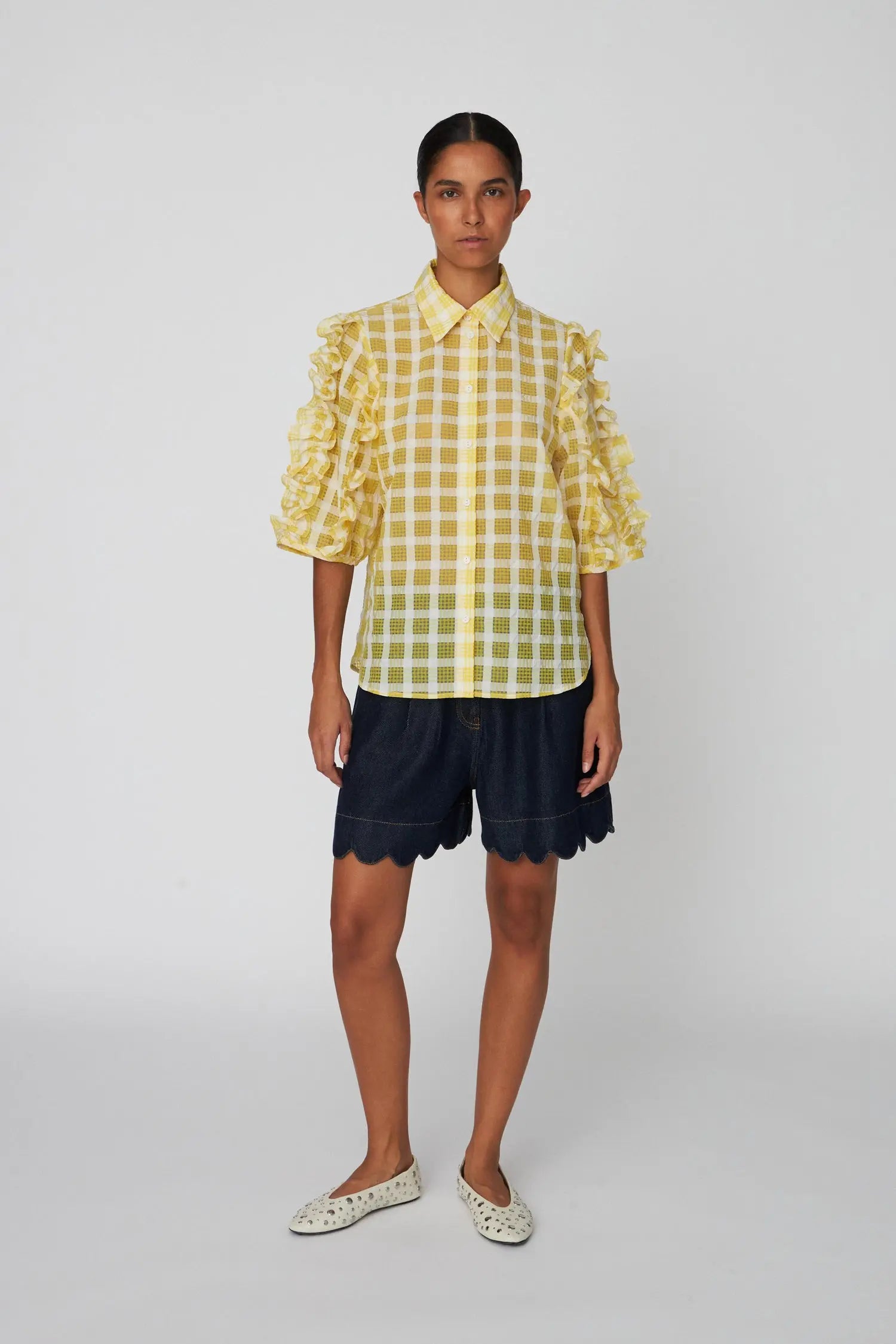 Stella Nova Delicate Checked Frill Shirt Shirt 146 Lovely Yellow