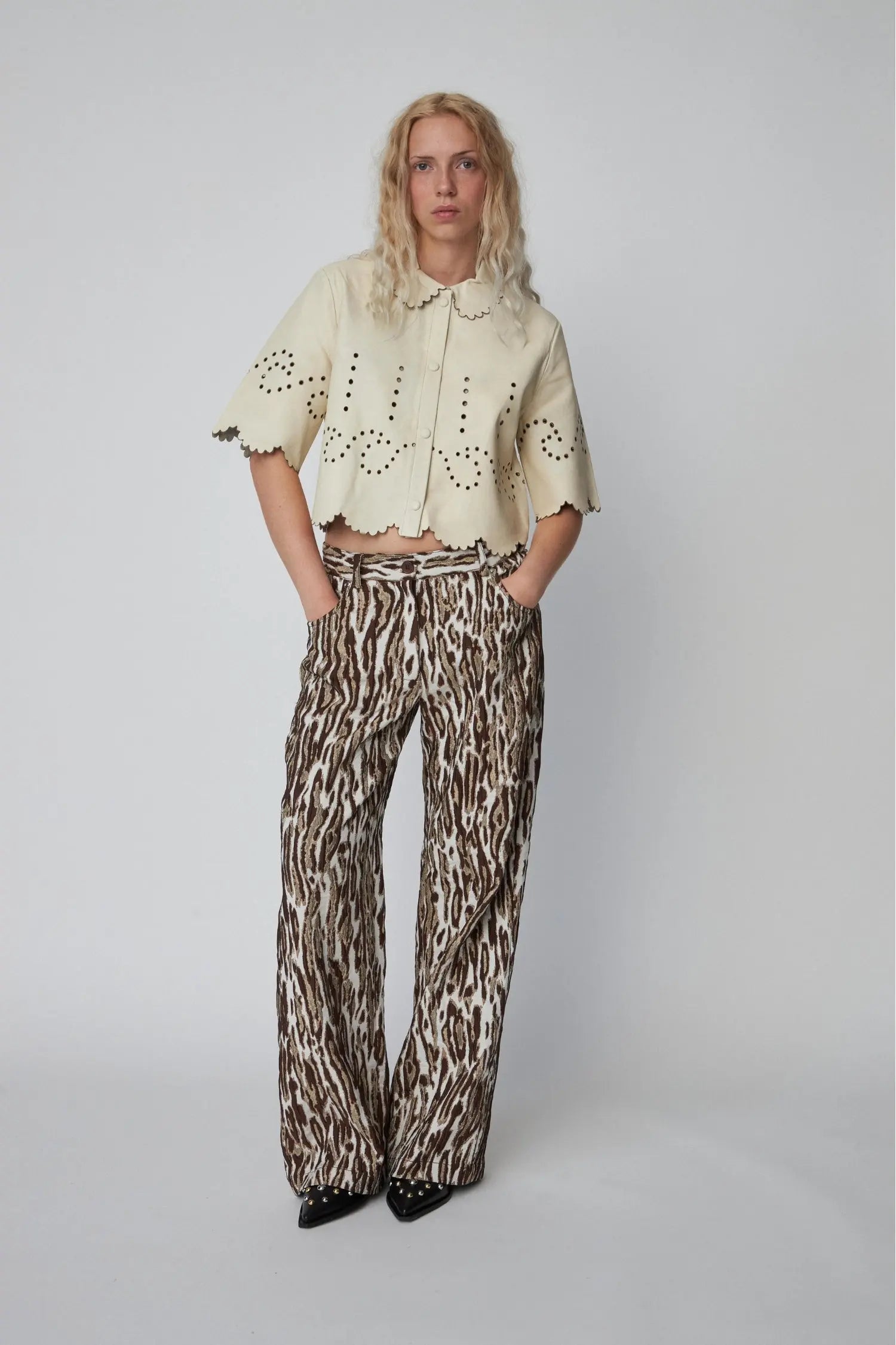 Stella Nova Pointelle Leather Shirt Shirt 017 Almost White