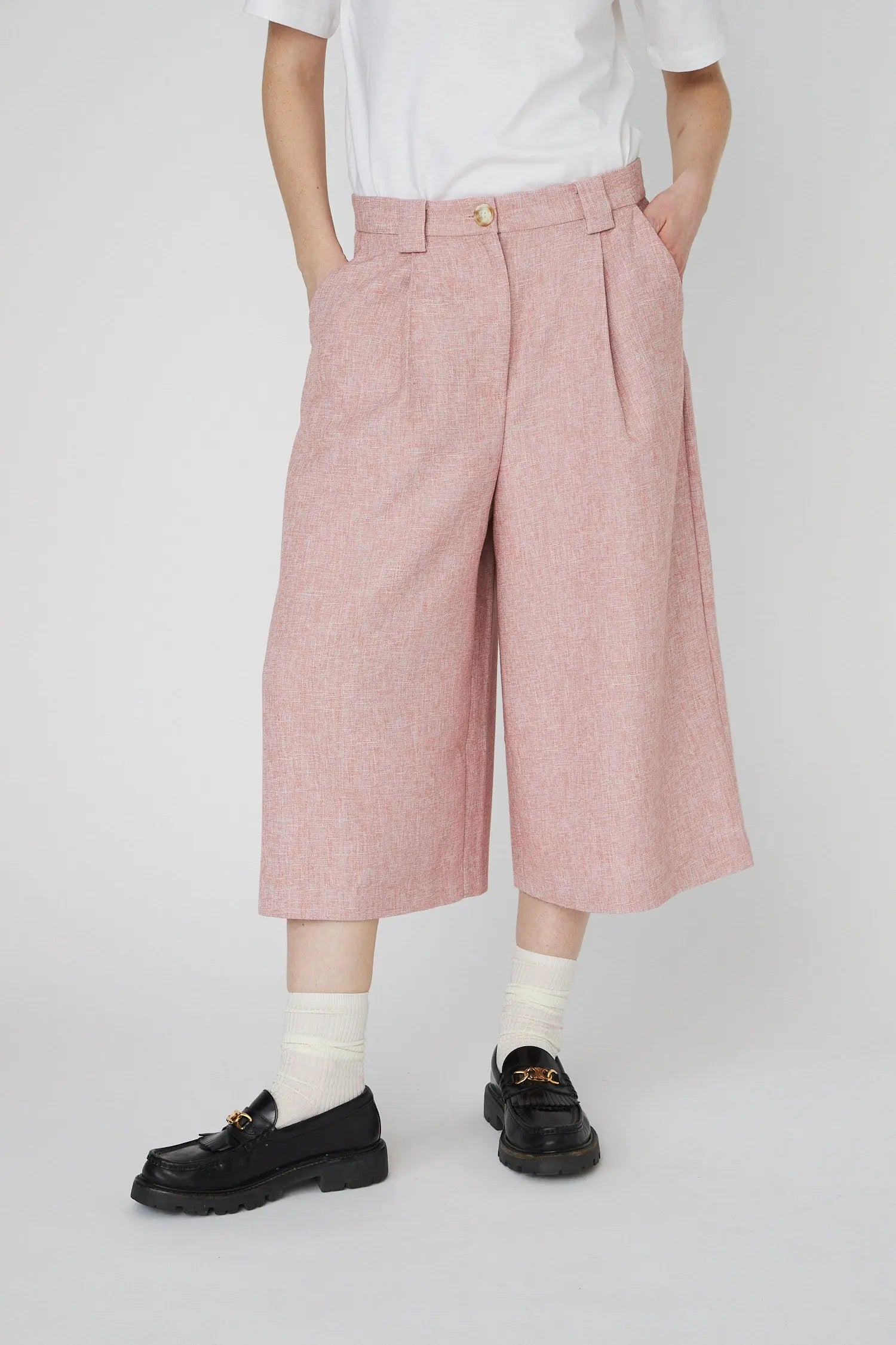 Stella Nova Salt and Pepper Cropped Low-Waist Pants Pants 601 Pink Powder