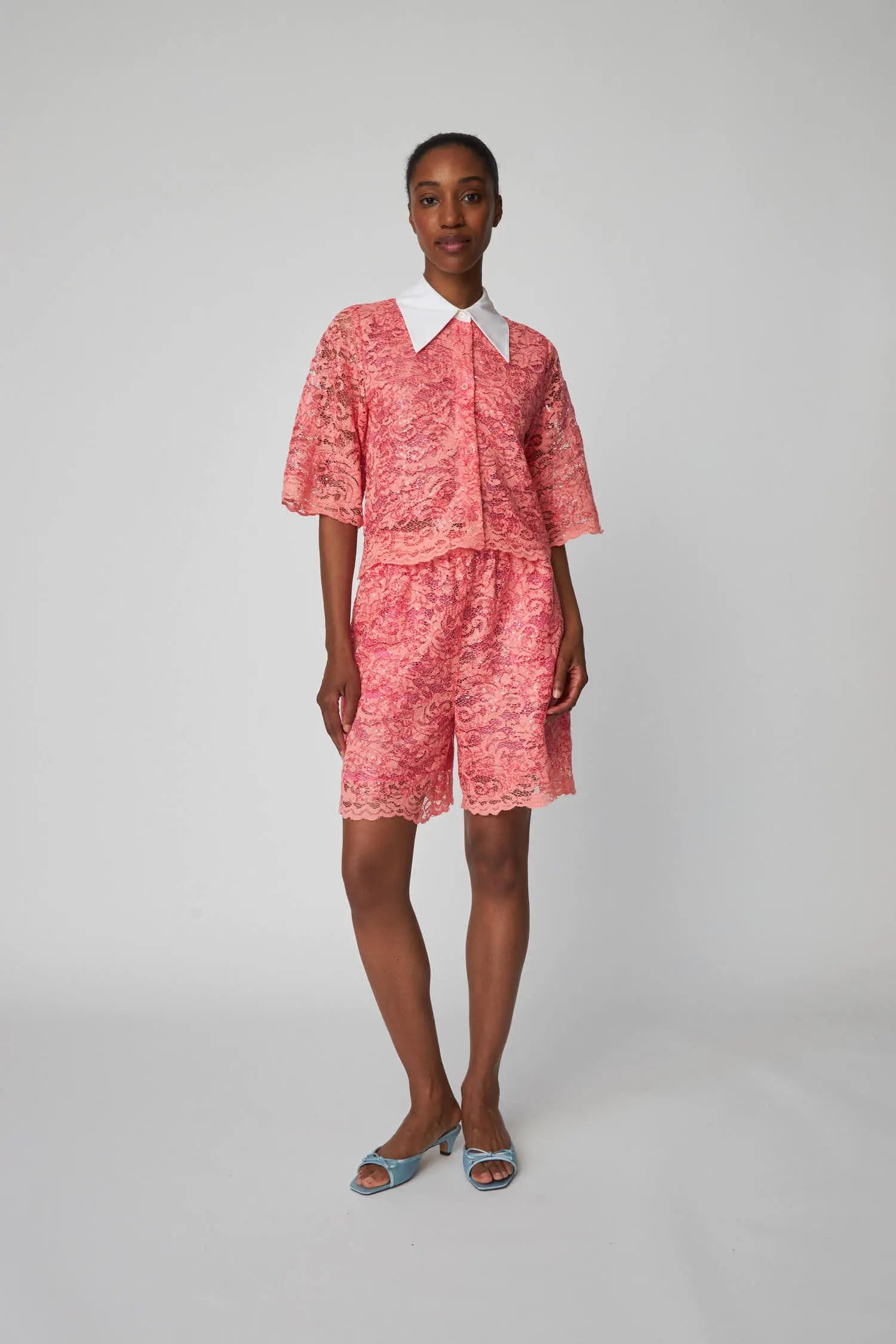 Sequined Lace Shirt - Amazing Pink 