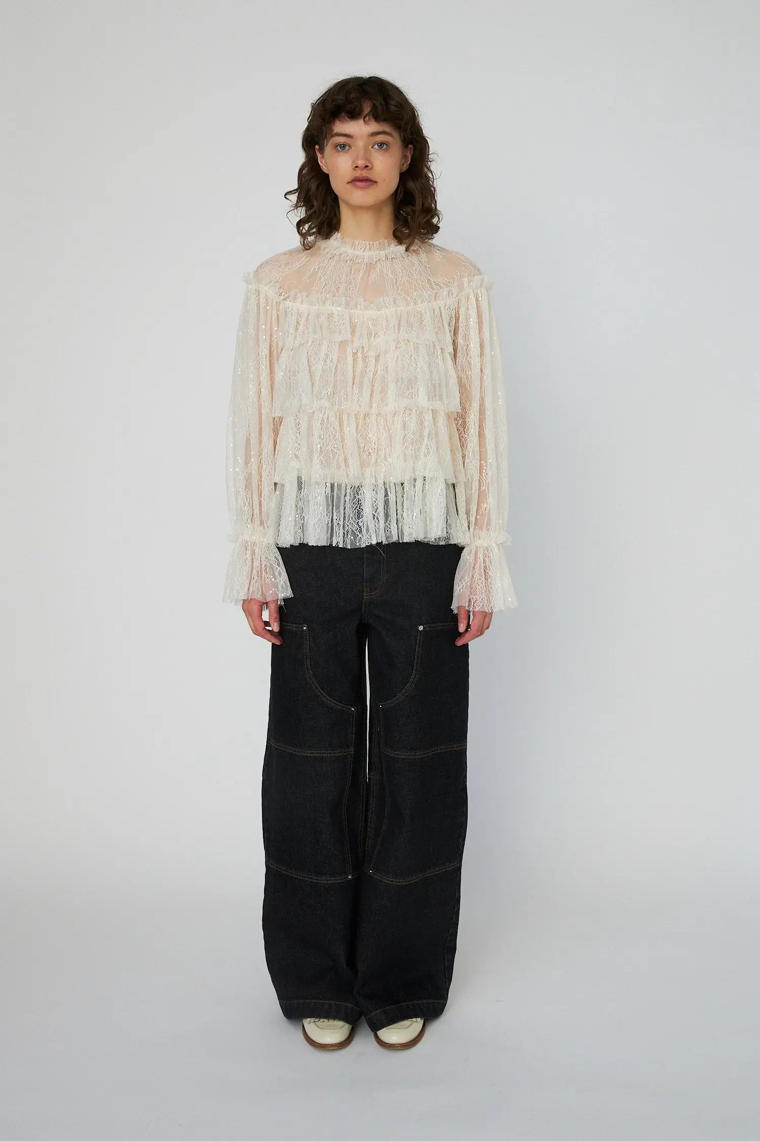 Stella Nova Sheer Frill Lace Blouse Blouse 029 Creme