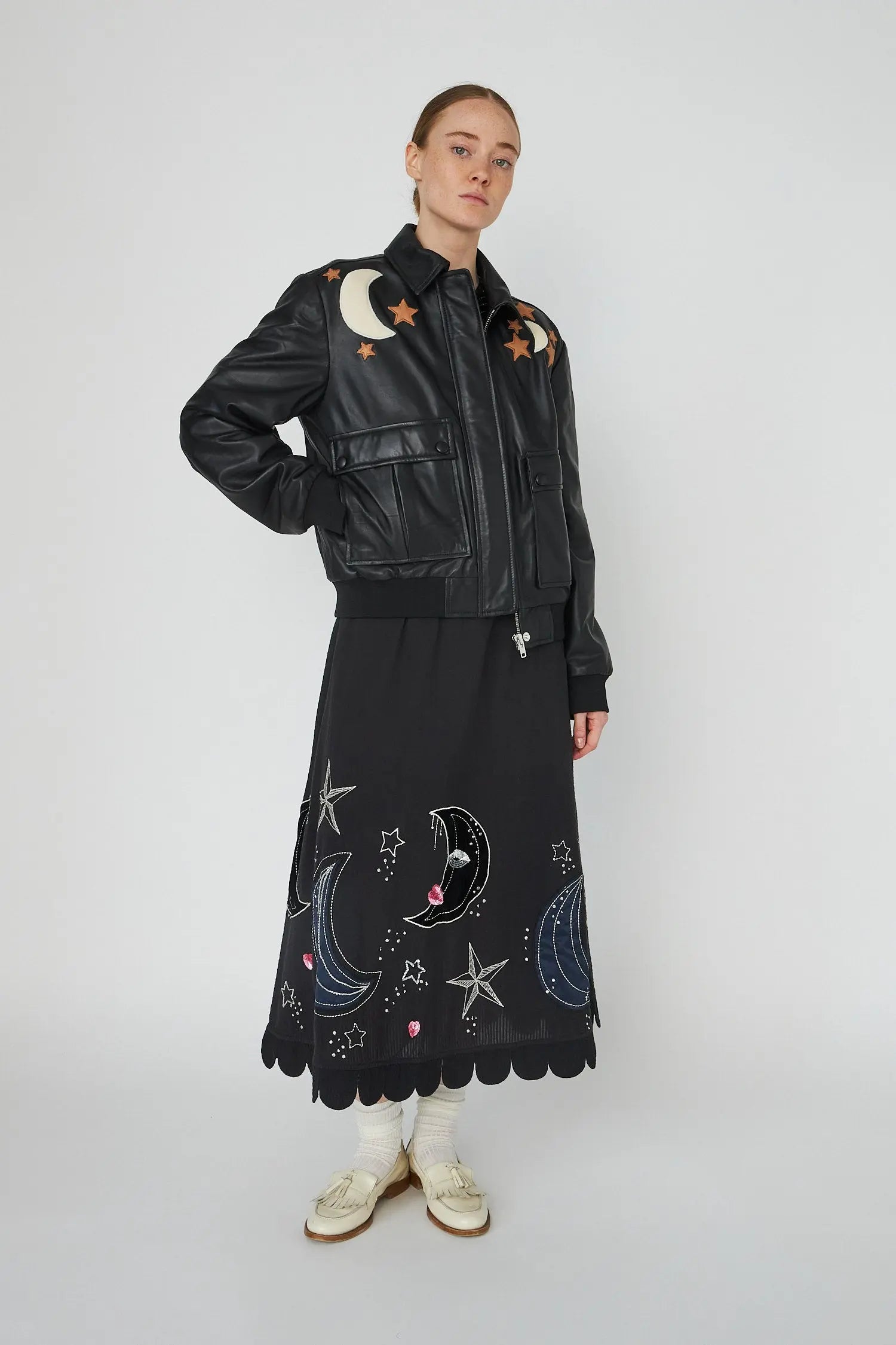 Stella Nova Starlight Leather Bomber Jacket Jacket 999 Black