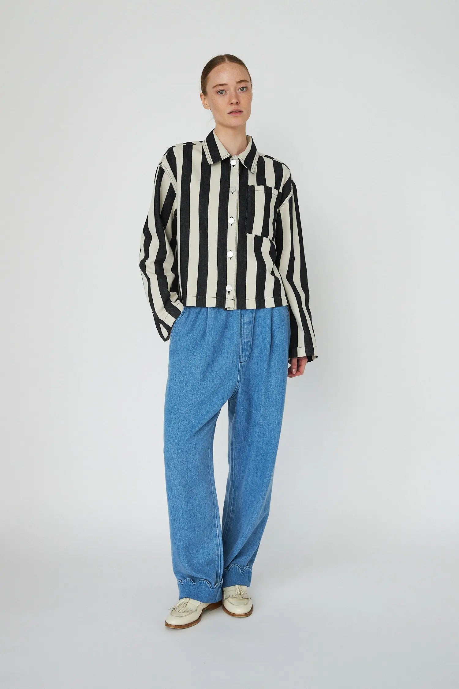 Stella Nova Striped Shirt in Cotton Shirt 907 Black/Creme