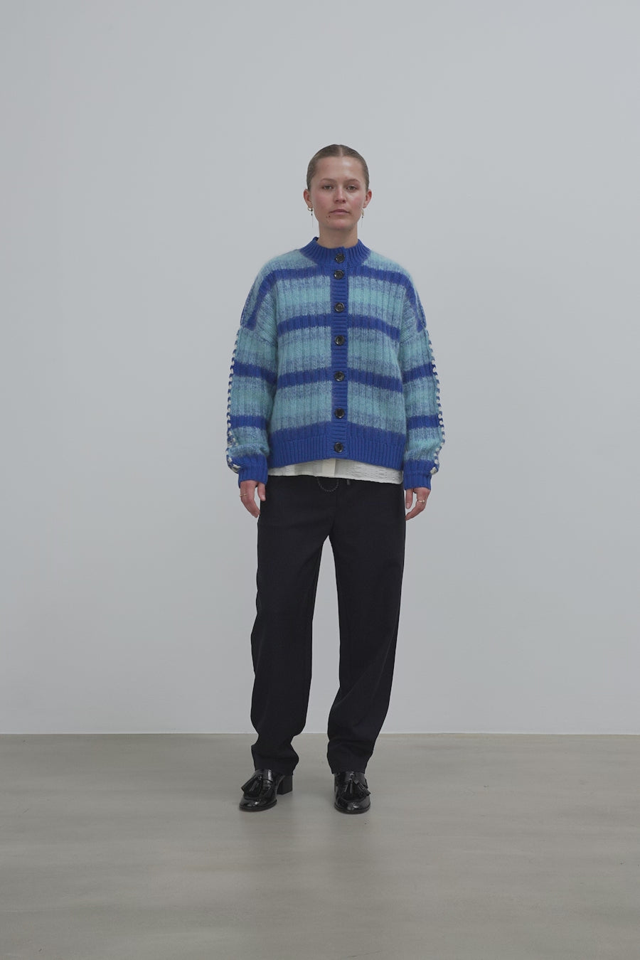 Stella Nova Striped Cardigan in Wool Mix Cardigan 313 Blue Stripes