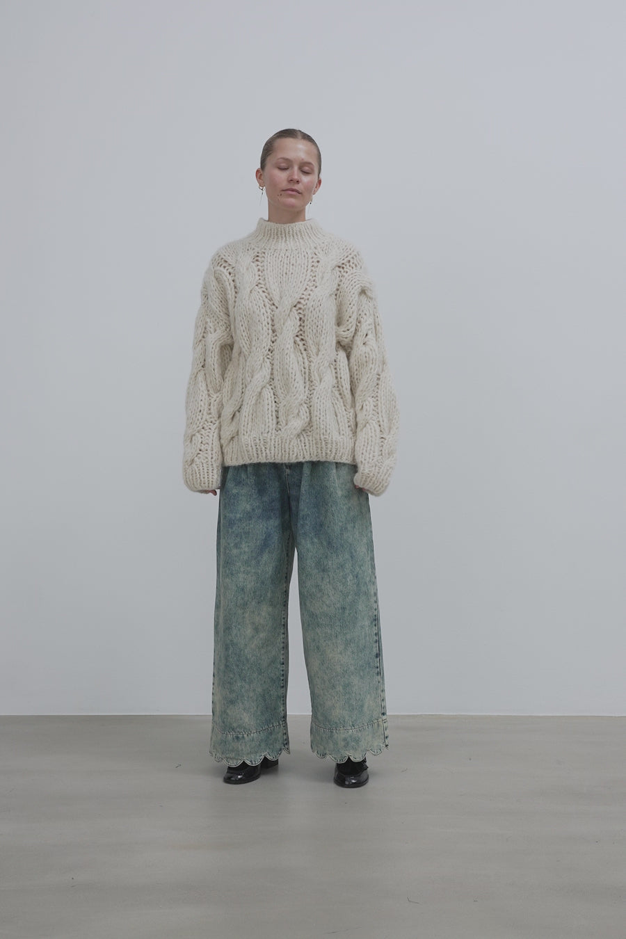 Stella Nova Handcrafted Cable sweater from Peru Sweater 730 Crispy Peach