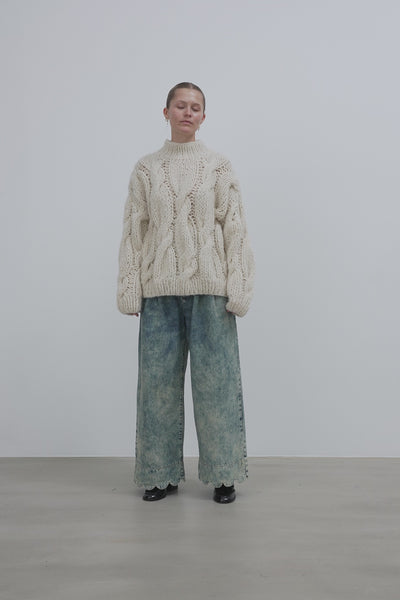 Stella Nova Handcrafted Cable sweater from Peru Sweater 730 Crispy Peach