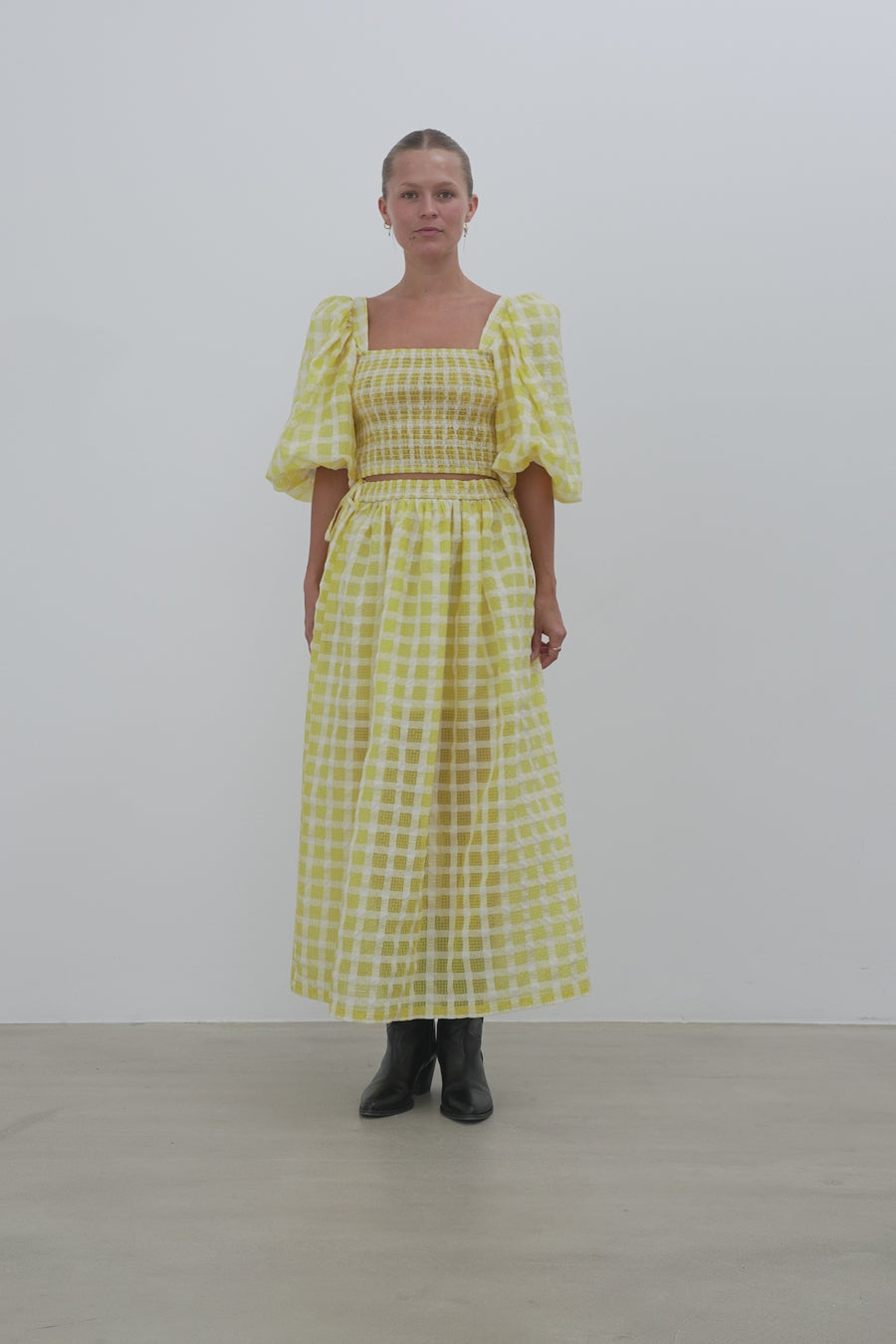 Stella Nova Delicate Checked Maxi Dress Dress 146 Lovely Yellow