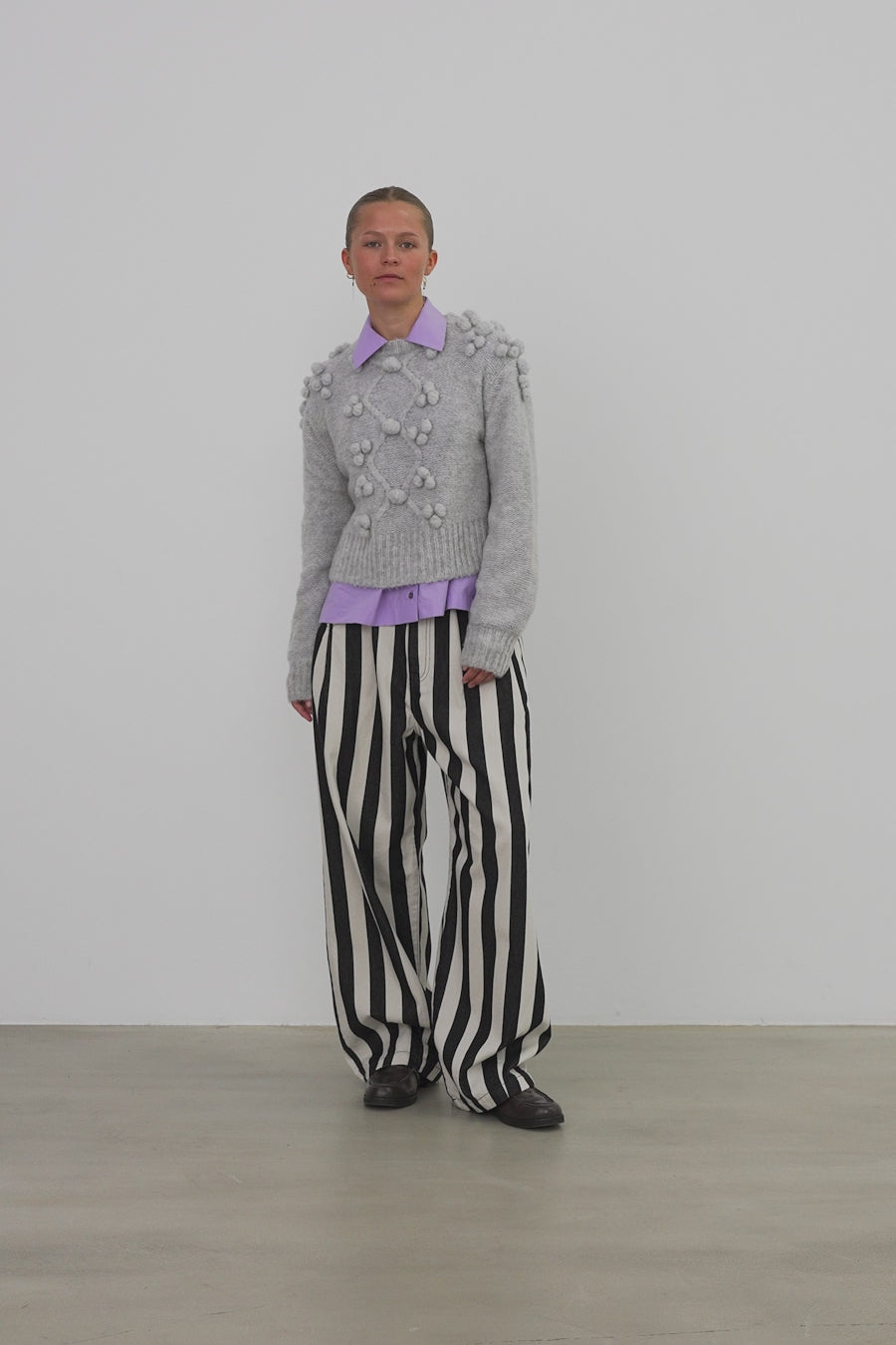 Stella Nova Cable Knit with bobbles Sweater 912 Light Grey Mélange