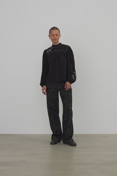 Stella Nova Moon and Star Embroidered Blouse Blouse 999 Black
